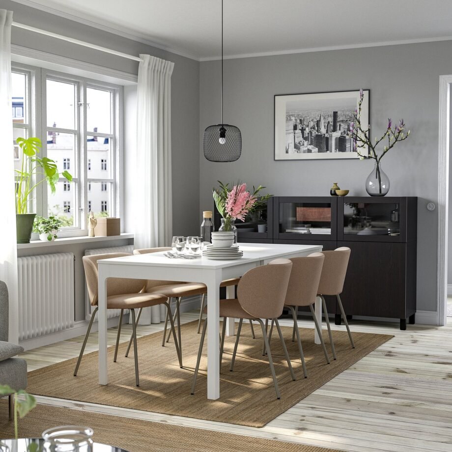 Cloudoak Beige Set – Table and 4 chairs, white/Tonerud dark beige, 120/180 cm